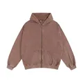 Vintage washed brown oversized zip-up hoodie for men featuring heavy French terry fabric - S / Tops / Zipper Style / Coffee