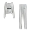 Ensemble deux pièces blanc en maille côtelée pour femme avec broderie Lucky Label - S / Haut Et Bas / Blanc