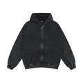 Oversized unisex vintage acid-washed grey zip-up hoodie crafted from 350g premium fabric - S / Tops / Black