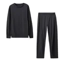Two-piece black loungewear set with long-sleeved crew neck top and pants - S / Top And Bottom / Black