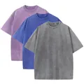 Three-pack vintage washed heavyweight cotton oversized T-shirts in grey, blue, and purple - S / Tops / 3-Pack / Purple/Blue/Gray