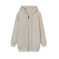 Front view of a minimalist oversized cream sherpa zip-up hoodie featuring drawstring hood - S / Tops / White
