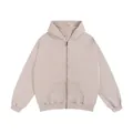 Premium 350g vintage washed distressed zip-up hoodie in beige featuring a loose fit - S / Zip-up Hoodie Top / Apricot