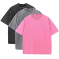 Heavyweight 230g pure cotton washed t-shirt set in black, grey, and pink colors - S / Tops / 3-Pack / Combination 12