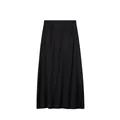 Elegant black satin midi skirt featuring a high waist and smooth luxurious silk-like finish - S / Bottoms / Black