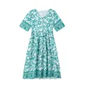 V-neck midi dress featuring a vibrant white and green floral batik print pattern - S / Tops / Sky Blue