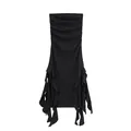 Elegant black strapless tube dress with ruched bodice and irregular ruffled hem. - S / Top And Bottom / Black