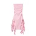 Detailed view of pink strapless bodycon dress with ruffles and shirred texture - S / Top And Bottom / Pink