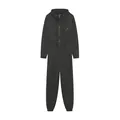 Front view of black women's hooded long sleeve sports jumpsuit onesie with zipper - S / Top And Bottom / Black