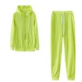 Vibrant neon green two-piece athletic tracksuit featuring a zip-up hoodie and pants. - S / Top And Bottom / Green