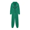 Athletic emerald green hooded jumpsuit with front zipper and casual romper style - S / Top And Bottom / Green