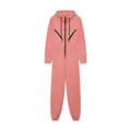 Pink women's hooded sporty jumpsuit featuring full front zip and decorative chest zippers - Dusty Pink