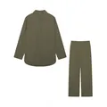 Women's 2-piece olive green set with lapel shirt and wide-leg trousers - Dark Green