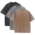 Three pack set of 230g heavyweight stone washed vintage cotton oversized streetwear t-shirts - S / Tops / 3-Pack / Carbon Gray/Stone Gray/Tan