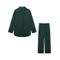 Dark green two-piece casual lounge set with long sleeve shirt and wide-leg pants - Ink Green