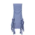 Detailed view of blue strapless bodycon dress with ruffles and irregular hemline design - S / Top And Bottom / Light Blue