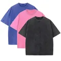 Set of three heavyweight acid wash cotton t-shirts in blue pink and charcoal - S / Tops / 3-Pack / Blue/Pink/Carbon Gray