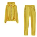 Conjunto deportivo de dos piezas amarillo para mujer con sudadera con capucha y pantalón - S / Top y Pantalones / Amarillo