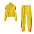 Survêtement de loisirs 2 pièces jaune pour femme avec détails patchwork rose et blanc - Jaune