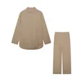 Women's casual two-piece apricot set with long sleeve shirt and wide leg pants - Light Brown