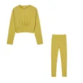 Two-piece yellow activewear set with long-sleeved crop top and matching leggings - S / Top And Bottom / Yellow