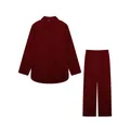 Women's burgundy long sleeve shirt and wide leg trousers casual two-piece lounge set - Dark Red