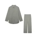 Elegant grey women's two-piece lounge set including long-sleeve shirt and wide-leg pants - Silver Gray
