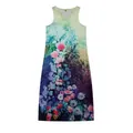 Vestido largo sin mangas con cuello en V y un vibrante estampado floral vintage estilo acuarela - S / Top y Pantalones / Flor de Trompeta Amarillo Verde