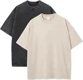Two-pack of heavyweight 230g cotton vintage washed t-shirts in charcoal and beige colors - S / Tops / 2PCS / Charcoal Gray + Beige