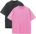 Vintage washed 230g heavy cotton short sleeve T-shirts in black and pink colors. - S / Tops / 2PCS / Dark Gray + Pink