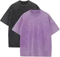 Heavyweight 230g cotton acid wash distressed short sleeve t-shirts in black and purple - S / Tops / 2PCS / Washed Black + Washed Purple