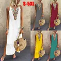 Bohemian sleeveless V-neck maxi dress with side slit in multiple colors - S / Tops / Dark Gray