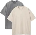 230g heavyweight cotton acid wash t-shirts in charcoal gray and sand beige colors - S / Tops / 2PCS / Dark Gray And Apricot