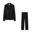 Elegant black two-piece pleated shirt and pants set featuring a loose casual fit design - S / Top And Bottom / Black
