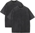 Two pack heavyweight 230g cotton acid wash vintage oversized t-shirts in dark grey - S / Tops / 2PCS / Black