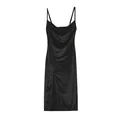 Elegantes schwarzes Midi-Satin-Trägerkleid mit Wasserfall-Ausschnitt und Seitenschlitz - S / Oberteil Und Unterteil / Schwarz