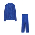 Royal blue pleated two-piece set with long-sleeve button-down shirt and trousers - Blue