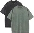 Heavyweight 230g acid-wash cotton t-shirts in charcoal black and sage green colors. - S / Tops / 2PCS / Dark Gray + Vintage Green