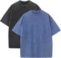 Oversized heavyweight 230g cotton acid washed distressed T-shirts in black and blue - S / Tops / 3-Pack / Black and Blue