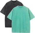 Heavyweight 230g pure cotton washed vintage short sleeve T-shirts in charcoal and mint green - S / Tops / 3-Pack / Charcoal Black and Mint Green