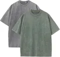 Heavyweight acid wash cotton T-shirts in charcoal grey and sage green vintage style - S / Tops / 3-Pack / Dark Gray and Gray-Green