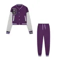 Purple and white two-piece baseball jacket and pants set with letter B patch - S / Top And Bottom / Purple