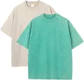 Heavyweight 230g acid-washed cotton T-shirt set in teal and beige relaxed fit colors - S / Tops / 3-Pack / Mint Green and Beige