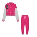 Women's two-piece pink and white varsity jacket and sweatpants set with letter B - S / Top And Bottom / Rose Red