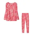 Stylish coral pink women's loungewear set featuring long sleeves and letter print - S / Top And Bottom / Pink