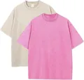 Heavyweight 230g washed distressed cotton T-shirts in pink and beige - S / Tops / 3-Pack / Pink and Light Khaki