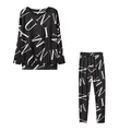 Women's two-piece casual set with stylish white letter print on black fabric - S / Top And Bottom / Black