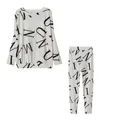 Two-piece white loungewear set for women featuring bold black letter prints and long sleeves - S / Top And Bottom / White