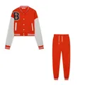 Completo sportivo da donna con giacca varsity arancione e bianca e pantaloni abbinati - Arancione