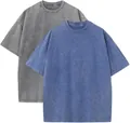 Heavyweight 230g washed cotton t-shirts in vintage gray and blue colors for men - S / Tops / 3-Pack / Dark Gray and Gray-Blue